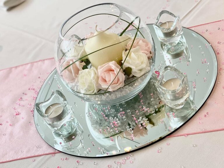 Medium Fish Bowl with Roses around a pillar candle