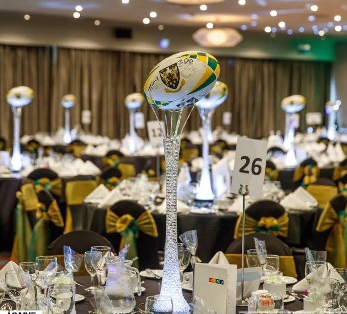 Lily Vase with Rugby Ball - black covers with gold and green sashes