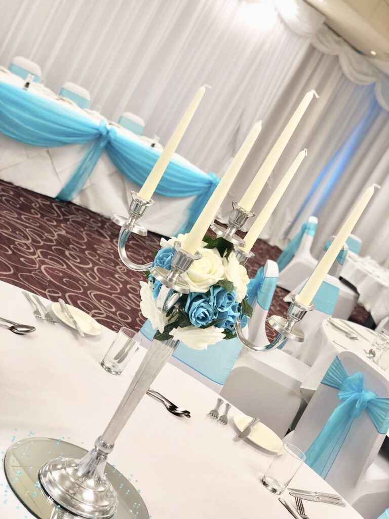 Candelabra with floral rose ball