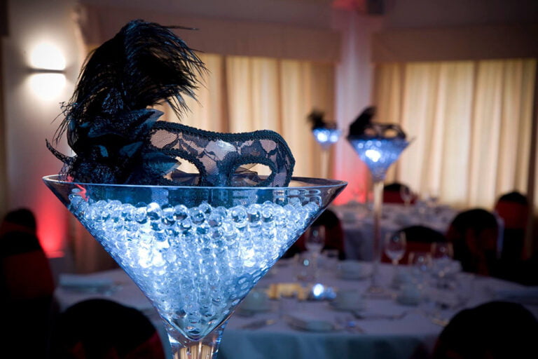 Martini Vase with Masquerade Mask Decor