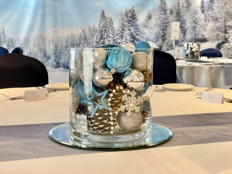 20cm tall cylinder vase with baubles