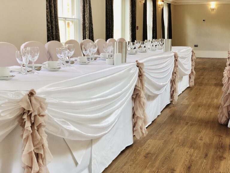 Top Table Swagging - White with nude ruffles