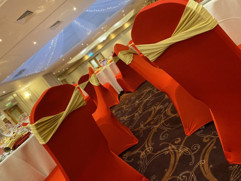 Red covers with gold bands